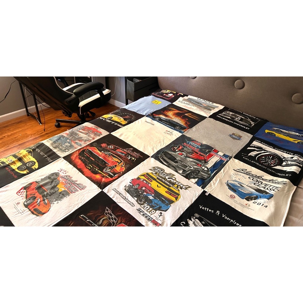 Double Sided Repurposed Upcycled T-shirt Blanket Car Lovers Blanket Twin Fleece